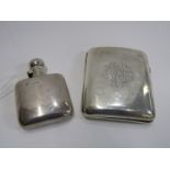 MINIATURE SILVER HIP FLASK, London 1894; also silver curved body cigar case, Birmingham 1942,