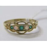 9ct YELLOW GOLD EMERALD & OPAL 5 STONE RING, size N/O