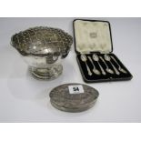 CASED SET OF 6 SILVER COFFEE SPOONS, fancy handles, Sheffield 1936, also antique silver landscape