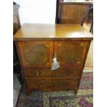 GEORGIAN INLAID MAHOGANY BEDSIDE CABINET, twin door base with cross banded top, 58cm width