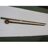 ZULU KNOBKERRIE, together with Continental enamel brass capped walking cane