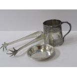 GEORGE IV SILVER TAPERING BODIED CHRISTENING MUG, London 1826, also silver claw handled sugar