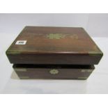 VICTORIAN ROSEWOOD NEEDLEWORK BOX, inset brass corners & escutcheon, 28cm width