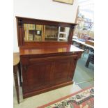 VICTORIAN MAHOGANY MIRROR BACK CHIFFONIER, twin cupboard base, with freize drawer and bracket