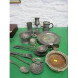 ANTIQUE PEWTER, collection of pewter utensils, Georgian design warming pan also novelty large