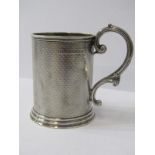 MID VICTORIAN SILVER CHRISTENING TANKARD, engine turned decoration cylindrical christening