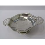 ART DECO SILVER, twin pierced handled octagonal sweet meat dish, Birmingham 1931, 89 grams