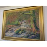 H. WILLIAMS-LYOUNS, signed oil on canvas "The Waterfall at the River, South Brent", 75cm x 100cm