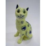 GALLE-STYLE CAT, a French faience yellow glazed seated Cat, 15cm height