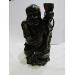 ORIENTAL CARVING, Chinese carved cherry root deity lamp base (requires restoration) 37cm height