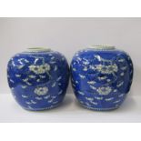 ORIENTAL CERAMICS, pair of large hawthorn blossom ginger jar bases, 4 character base mark, lamp