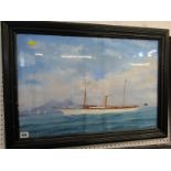 MARITIME, indistinctly signed gouache, dated 1905 "Ship Portrait of British Steam Yacht off Bay of