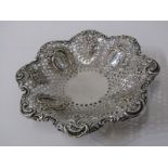 VICTORIAN SILVER SWEET MEAT DISH, ornate floral and foliate embossed pierced sweet meat dish,