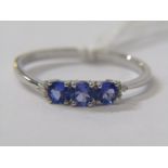 14ct WHITE GOLD TANZANITE & DIAMOND RING, 3 principal well matched tanzanites with accent diamonds