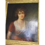 19th CENTURY ENGLISH SCHOOL, oil on canvas "Portrait of Young Lady with necklace" in gilt frame,