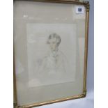 VICTORIAN PORTRAIT, watercolour and pencil portrait of Young Man, 20cm x 17cm
