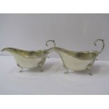 PAIR OF SILVER SAUCE BOATS, scroll handled and scalloped edge sauce boats, Birmingham 1979, 184