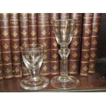ANTIQUE GLASS, engraved Masonic firing tot; together with early folded foot cordial glass