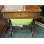 VICTORIAN WALNUT NEEDLEWORK TABLE, twin baluster supports on cabriole legs