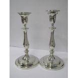 PAIR OF GEORGIAN SILVER CIRCULAR BASED CANDLESTICKS, detachable sconces and reeded edges, possibly
