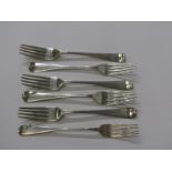 SILVER CUTLERY, collection of 6 Georgian and Victorian Old English pattern table forks, 407 grams