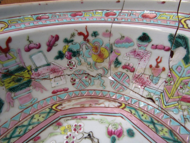 ORIENTAL CERAMICS, famille rose wash bowl, 28cm's diameter (restored) also Canton enamel shallow - Image 4 of 12