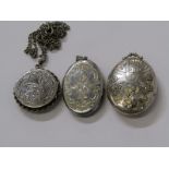 SILVER LOCKETS, selection of 3 vintage silver lockets, 1 with chain