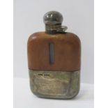 SILVER HIP FLASK, leather cased gentleman's hip flask, Sheffield 1917