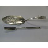 EARLY 18th CENTURY SILVER DOUBLE ENDED MARROW SCOOP, London 1720, maker SA; together with Georgian