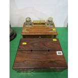 ANTIQUE ROSEWOOD STANDISH, enclosed box; together with Edwardian oak draw base standish including