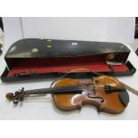 VIOLIN, Stradivarius German replica violin & bow with vintage case