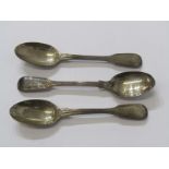ANTIQUE CUTLERY, 3 silver fiddle and thread tea spoons, 93 grams