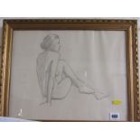 FRANK JAMESON, pencil study "Portrait of Seated Nude Young Lady", 28cm x 28cm