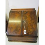 EDWARDIAN TABLETOP WRITING SLOPE, burr walnut twin door writing cabinet with fitted interior &