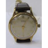 ROTARY MAXIMUS, 9ct GOLD WRIST WATCH, on leather strap, appears to be in working condition, 9ct