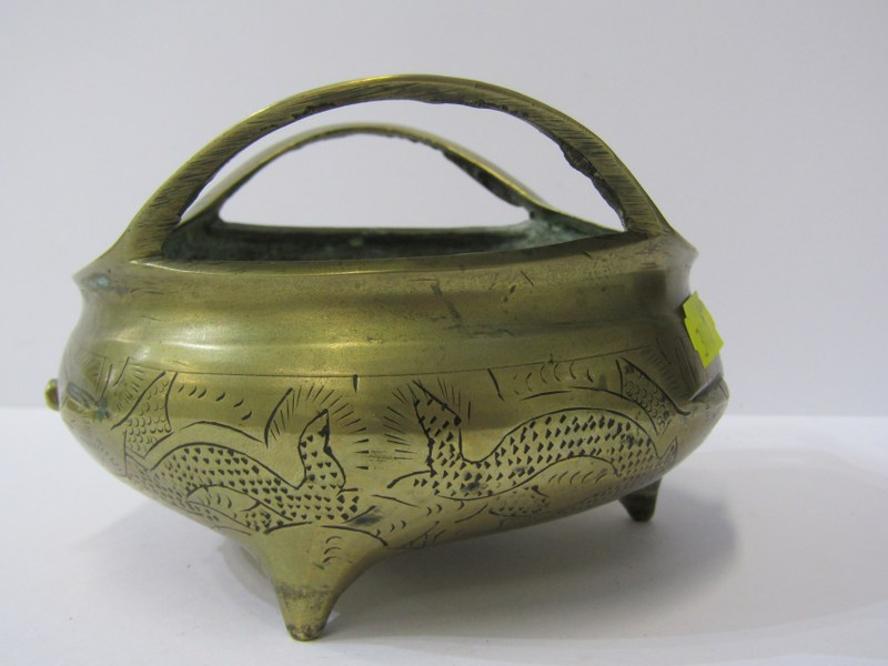 ORIENTAL METALWARE, Chinese brass temple censor, on tripod base and dragon engraved decoration, - Image 13 of 16