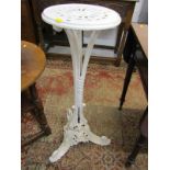 CAST IRON JARDINIERE STAND, white enamelled triple scroll base jardiniere stand