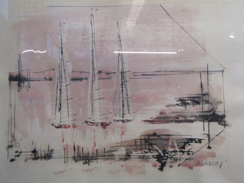 ALFRED BIRDSEY, signed watercolour "Bermudan Coastal Scene with Sailing Boats", 49cm x 64cm - Image 4 of 6