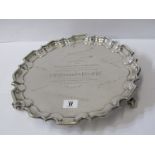 SILVER GEORGIAN DESIGN TRAY, piecrust edge, 30cm diameter presentation tray with autograph detail,