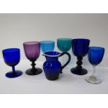 ANTIQUE GLASSWARE, Bristol blue goblet, amethyst wine glass and other coloured glassware