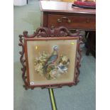 VICTORIAN TAPESTRY, mahogany scroll framed Berlinwork tapestry panel of Exotic Bird, 46cm tapestry