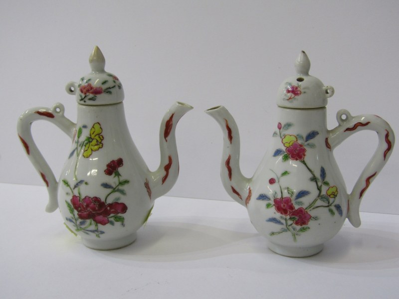 ORIENTAL PORCELAIN, pair of miniature famille rose lidded coffee pots, decorated with floral - Bild 2 aus 20