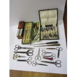 VINTAGE SCISSORS, small collection of Victorian and later scissors, 3 button hooks, assorted folding