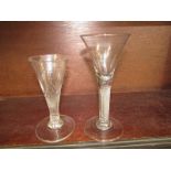 ANTIQUE GLASSWARE, air-twist stem trumpet bowl glass, 18cm height; together with writhen stem V bowl