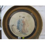 AFTER ANGELICA KAUFFMAN, Georgian coloured stipple engraving "Maidens Wakening an Angel", 30cm