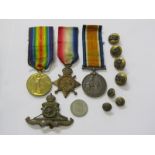 WWI GROUP OF 3 MEDALS, to Corp/Sergeant 5035 FN Hoult The Royal Fusiliers, together with a cap badge