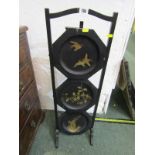 FOLDING CAKE STAND, decorated with gilt lacquered panels of birds and floral studies