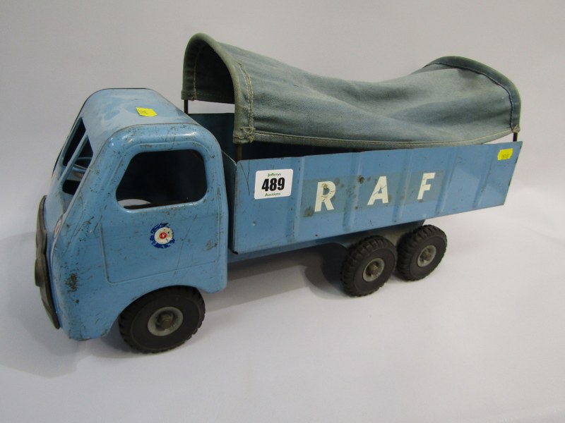 TIN PLATE TOY, blue enamelled RAF toy truck by L. Bros, 45cm length