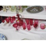 CRANBERRY GLASS, 6 stem wine glasses, 5 tumblers and 4 other pieces