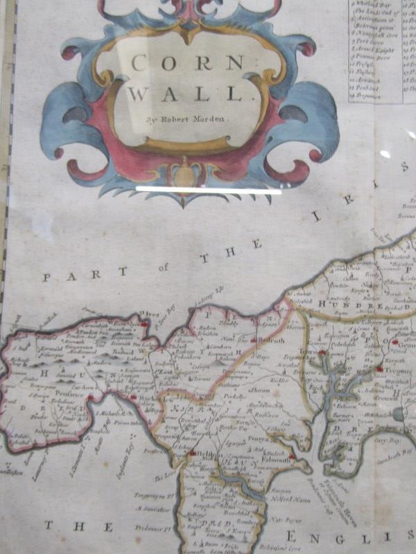 ANTIQUE MAP, Robert Morden hand coloured early 18th Century "Map of Cornwall", 36cm x 42cm - Image 7 of 9